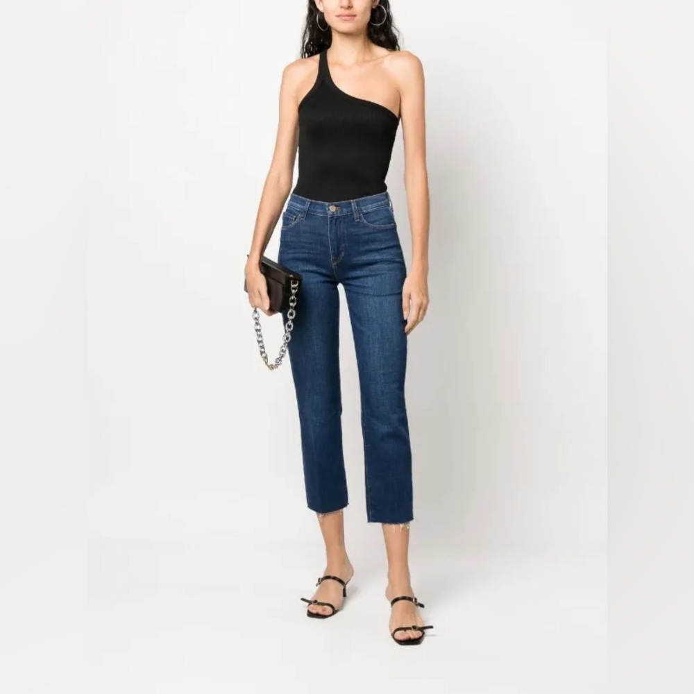 L’Agence Sada Cropped Jeans 27 High Rise Straight Raw Hem Blue
